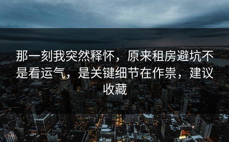 那一刻我突然释怀，原来租房避坑不是看运气，是关键细节在作祟，建议收藏