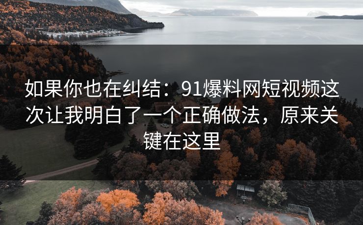 如果你也在纠结：91爆料网短视频这次让我明白了一个正确做法，原来关键在这里
