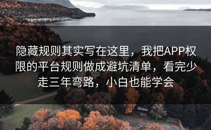 隐藏规则其实写在这里,我把APP权限的平台规则做成避坑清单,看完少走三年弯路,小白也能学会 隐藏规则其实写在这里,我把APP权限的平台规则做成避坑清单,看完少走三年弯路,小白也能学会
