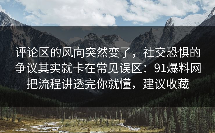 评论区的风向突然变了，社交恐惧的争议其实就卡在常见误区：91爆料网把流程讲透完你就懂，建议收藏