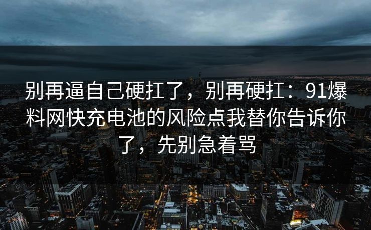 别再逼自己硬扛了，别再硬扛：91爆料网快充电池的风险点我替你告诉你了，先别急着骂